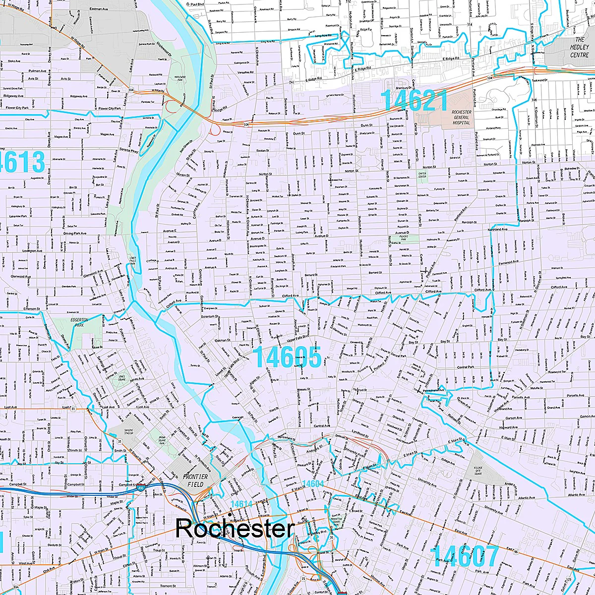 Premium Style Wall Map Of Rochester, NY - American Map Store